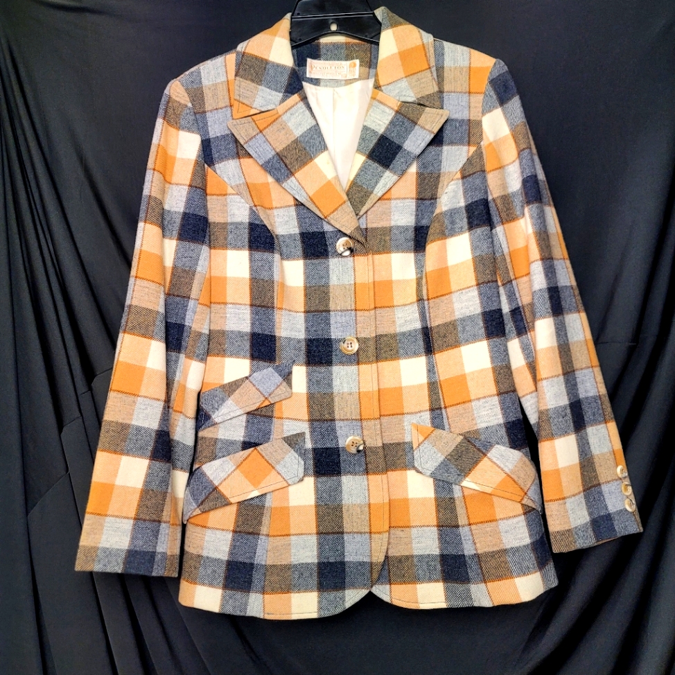 Pendleton Wool Jacket, Cream With Orange Yellow, Sz 10